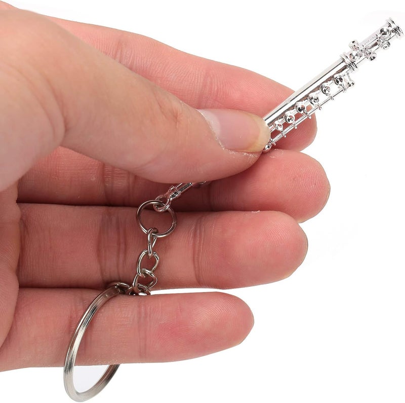Kodrily Metal Flute Keychain Ornament, Mini Musical Instrument Key Rings, Silver Flute Key Necklace with Ring, Musical Instrument Keyrings for Keys Decoration, 4.3in - Image 3